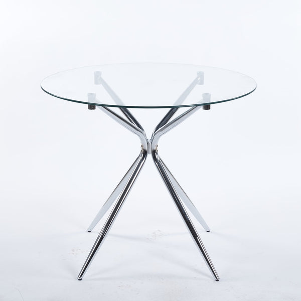 English Elm Dining Table With Tempered Glass Top & Chrome Legs – Modern Space-Saving Design For Stylish Homes W234P351122