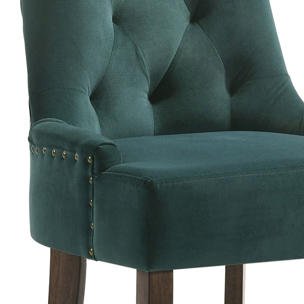 English Elm Green Velvet Tufted Back Side Chairs Set of 2 with Nailhead Trim, Weathered Oak Legs, Plush Upholstery, 38.5" High B062P182746