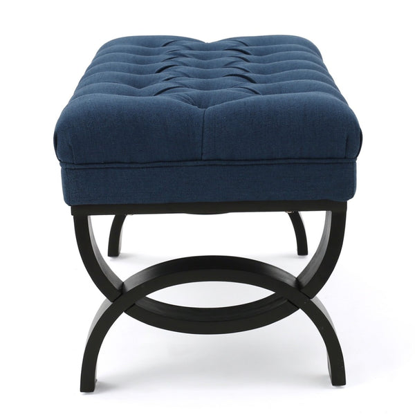 English Elm Hilton Tufted Upholstered Bench Ottoman with Diamond Stitching and Vintage Curved Legs 54743.00DBL