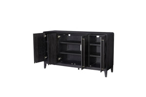 English Elm Peppercorn Server with 4 Storage Cabinets, Elm Veneer Finish, Power-Ready Design & Custom Hardware Black 68 L x 22 W x 34 H B2699P237504