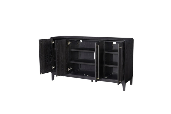 English Elm Peppercorn Server with 4 Storage Cabinets, Elm Veneer Finish, Power-Ready Design & Custom Hardware Black 68 L x 22 W x 34 H B2699P237504