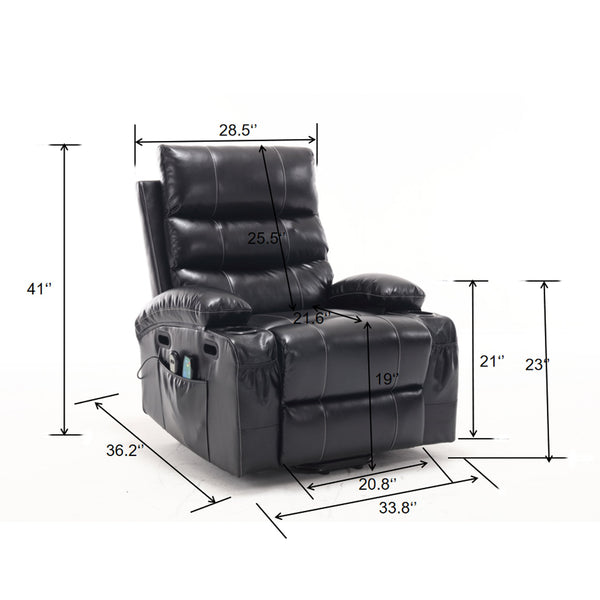 English Elm 21"seat Large Electric Power Lift Recliner Chair with 8-Point Vibration Massage, Lumbar Heat, Remote Control Black 29.52 L x 26.77 W x 20.47 H W2297P264017