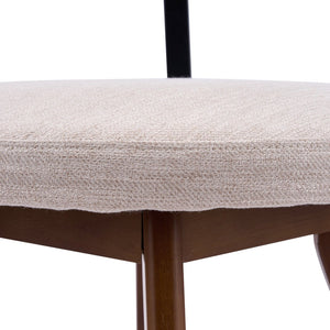 English Elm Modern Beige Fabric Dining Chairs Walnut Rubberwood Base Curved Back Set of 2 N768P391169W