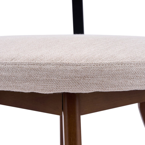 English Elm Modern Beige Fabric Dining Chairs Walnut Rubberwood Base Curved Back Set of 2 N768P391169W