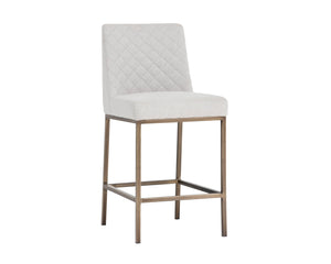 Sunpan Leighland Classic Barstool with Antique Brass Frame and Diamond-Stitched Faux Leather Upholstery Light Grey