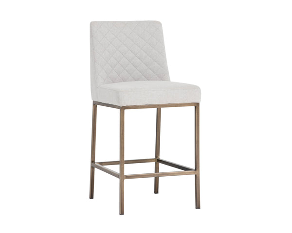 Sunpan Leighland Classic Barstool with Antique Brass Frame and Diamond-Stitched Faux Leather Upholstery Light Grey
