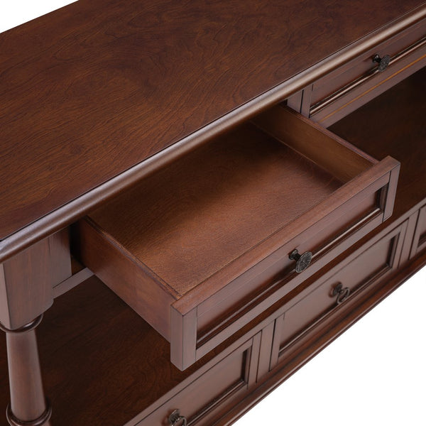 English Elm Solid Wood Console Table 54" 6-Drawer Vintage Style with Lower Shelf, Sturdy Pine Build, 220LB Top Capacity Cherry W1202P303772