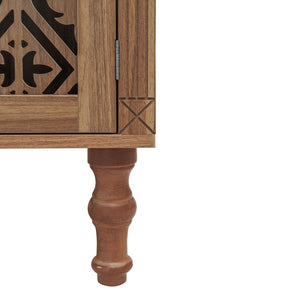 English Elm 70.28" Tall Walnut Pantry Cabinet Lattice Carved Doors Adjustable Shelves Two Drawers W688P303382