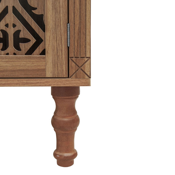 English Elm 70.28" Tall Walnut Pantry Cabinet Lattice Carved Doors Adjustable Shelves Two Drawers W688P303382