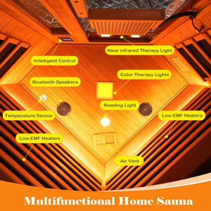 English Elm Far Infrared Corner Sauna for Two Okoume Wood Low Emf Red Light Therapy Home Spa W3973S00012