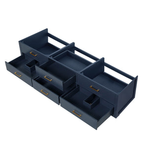 English Elm Blue Midcentury Double Bath Vanity 84" W x 22" D - Wood, Soft-Close Drawers, Fully Assembled B2731P258145
