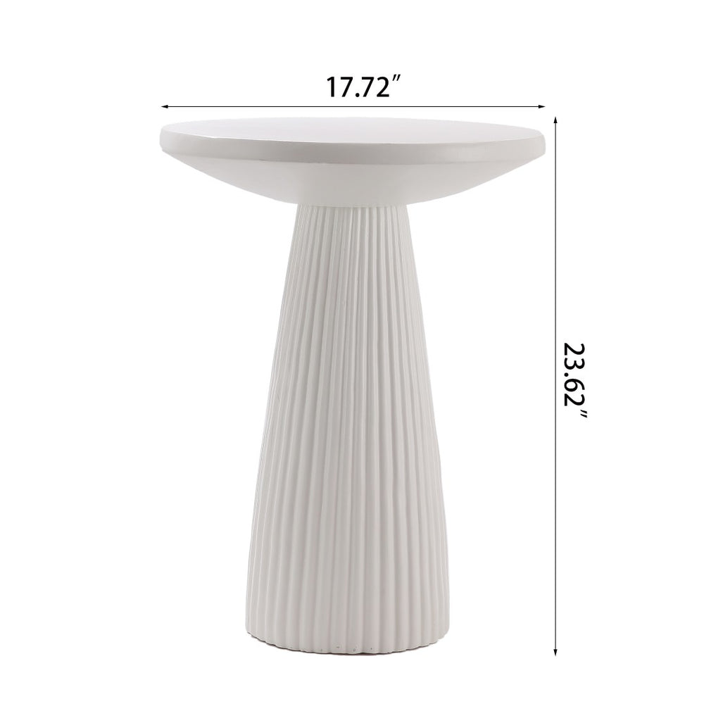 English Elm White Fluted Round Pedestal Accent Table Weatherproof Mgo for Patio or Living Room W5351P486725