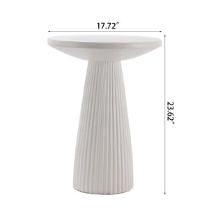 English Elm White Fluted Round Pedestal Accent Table Weatherproof Mgo for Patio or Living Room W5351P486725