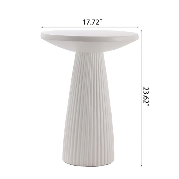 English Elm White Fluted Round Pedestal Accent Table Weatherproof Mgo for Patio or Living Room W5351P486725