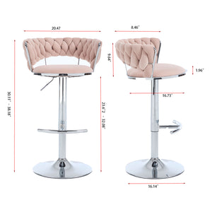 English Elm Set of 2 Velvet Bar Stools with Chrome Base Swivel Height Adjustment Plush Cushion Modern Comfort Pink W1249P247740