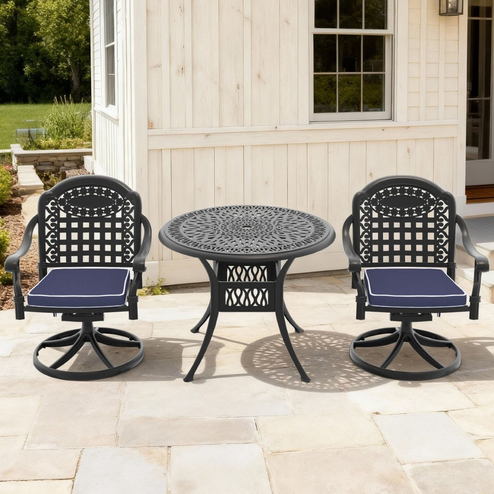 English Elm 3-piece Outdoor Cast Aluminum Bistro Set with Swivel Chairs and Round Patio Table W1710S00335