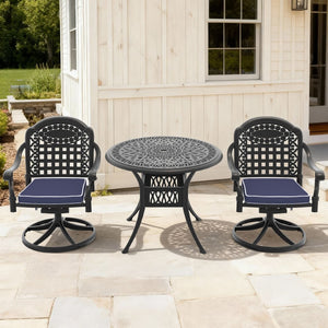 English Elm 3-piece Outdoor Cast Aluminum Bistro Set with Swivel Chairs and Round Patio Table W1710S00335