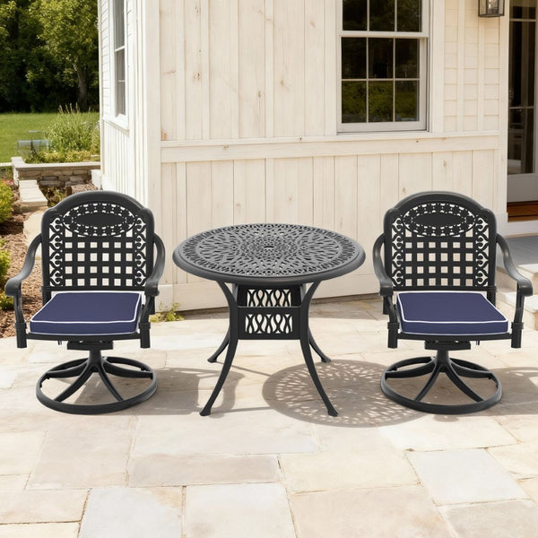 English Elm 3-piece Outdoor Cast Aluminum Bistro Set with Swivel Chairs and Round Patio Table W1710S00335