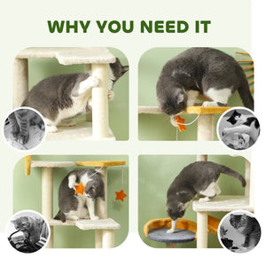 English Elm Large Floral Cat Tree 74 Inch Teddy Fleece Multi Level Tower with Sisal Scratching Posts T3971P413038