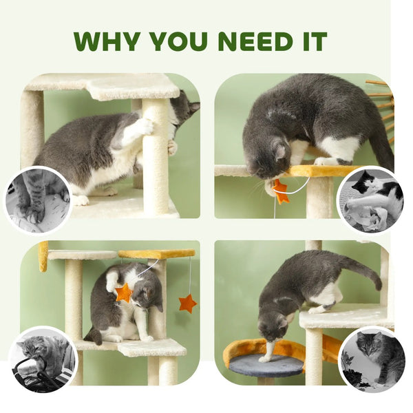 English Elm Large Floral Cat Tree 74 Inch Teddy Fleece Multi Level Tower with Sisal Scratching Posts T3971P413038