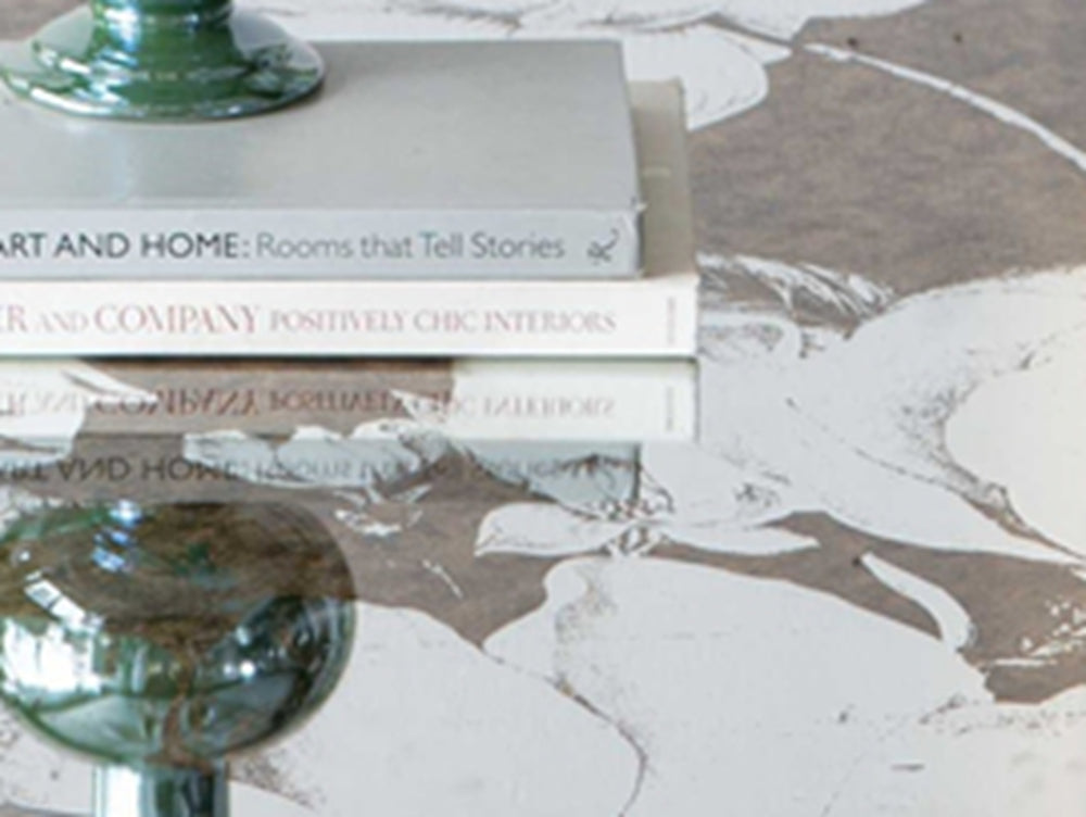 English Elm 71x39.5x31.5" Mirrored Dining Table with Lifelike Floral Motifs, Seats 6-8, Silver Glam Accent Surface W2078P248213