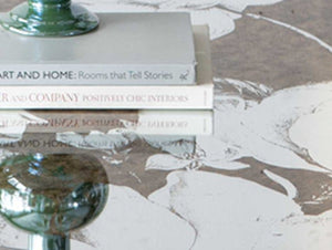 English Elm 71x39.5x31.5" Mirrored Dining Table with Lifelike Floral Motifs, Seats 6-8, Silver Glam Accent Surface W2078P248213