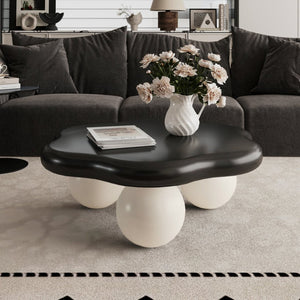English Elm 35" Cloud Shaped Mdf Coffee Table Sculptural Round Top with Spherical Legs for Modern Living Black White W1435S00029