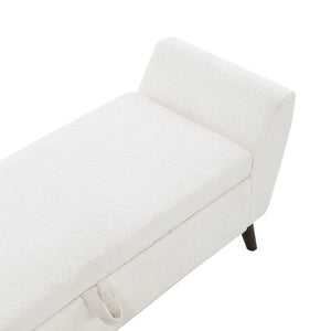 English Elm 60'' Upholstered Storage Bench Teddy Fabric Walnut Legs Mid-century Bedroom Seat Cream W2671P388093