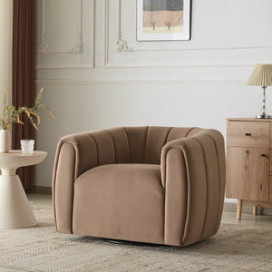 English Elm Christopher Knight Home® - Swivel Velvet Club Chair with Semi-Circular Tub Back, 360° Rotation, Plush Iron Frame Comfort Camel 37.8 L x 33.46 W x 27.17 H N776P264952B