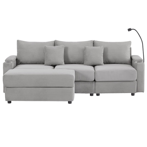 English Elm 95.3" Modern 3-Seater Sectional Sofa With Storage, Usb Ports & Movable Ottoman For Stylish Comfort N719S001612E