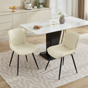 English Elm Dining Curved Back Dining Chair Set of 2 — Ergonomic Upholstered PU with Perforation, Thick Cushion, Floor-Safe Caps Cream W1143P254984