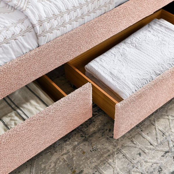 English Elm Queen Boucle Tufted Daybed Sofa with Storage Drawers Eucalyptus Frame Guest Room Pink W1413S00178