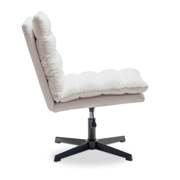 English Elm Beige Teddy Swivel Accent Chair 360° Plush Mid-Century Lounge Chair Armless Wide Curved Supportive W1164P239087