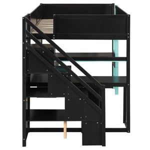 English Elm Full Size Gaming Loft Bed with Led Lighting Desk Shelves and Usb Charging Ports N820S00071C