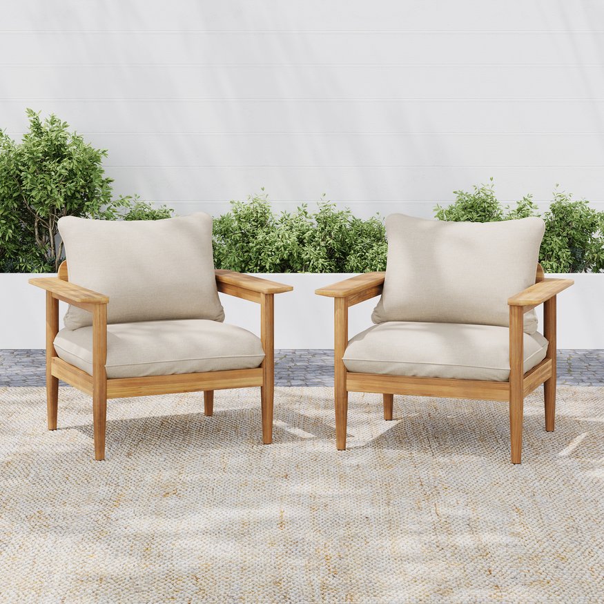 English Elm Christopher Knight Home® - Terassi Outdoor Lounge Chairs Set Of 2 - Durable Acacia Wood With Cushioned Comfort For Relaxation N775P248815T-S2