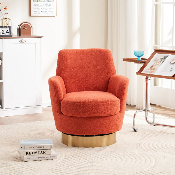 English Elm Teddy Round Swivel Barrel Chair with Gold Base — Plush Teddy Upholstery, 360° Comfort Seat, 300lb Capacity W1361P172477
