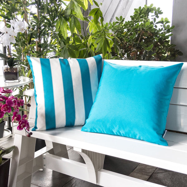 English Elm Horizon Stripe Pillow - Aqua Coastal Accent For Indoor & Outdoor Comfort, Weather Resistant Design B357P367223