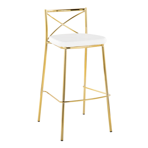English Elm Modern Charlotte 30" Barstool Set of 2 — Gold Metal Frame, White Faux Leather, X-Back Contemporary Glam Seating B202P222254