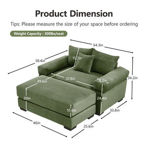 English Elm 54.3" Oversized Cloud Modular Sectional Couch - Luxurious Corduroy, Ergonomic Design, Cozy Ottoman Included W714S01328