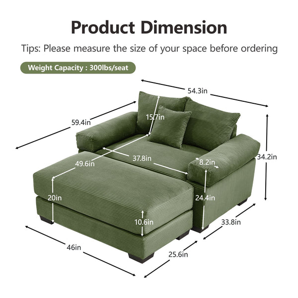 English Elm 54.3" Oversized Cloud Modular Sectional Couch - Luxurious Corduroy, Ergonomic Design, Cozy Ottoman Included W714S01328