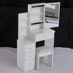 English Elm 29.2" Elegant Space-Saving Vanity Set With Cushioned Stool, Sliding Mirror & High-Capacity Storage W936P226029