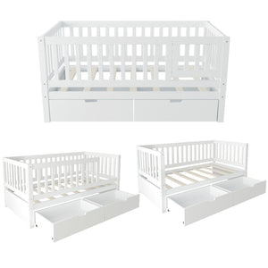 English Elm Convertible Toddler Daybed Solid Pine Kids Bed with Storage Drawers and Removable Rails White N899P429848K