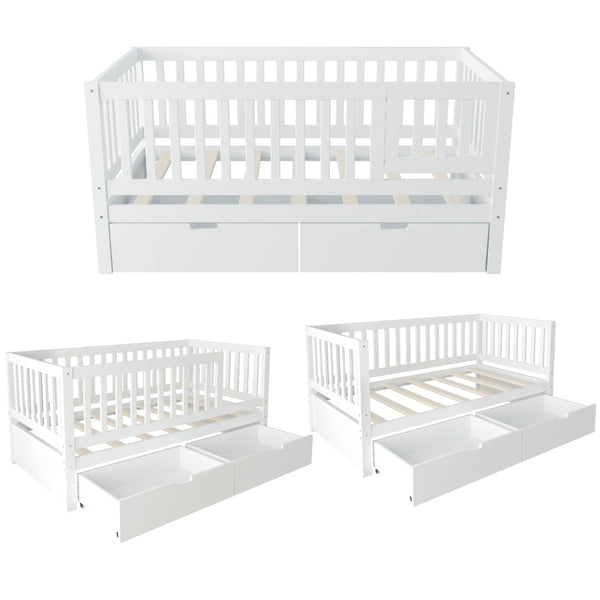 English Elm Convertible Toddler Daybed Solid Pine Kids Bed with Storage Drawers and Removable Rails White N899P429848K