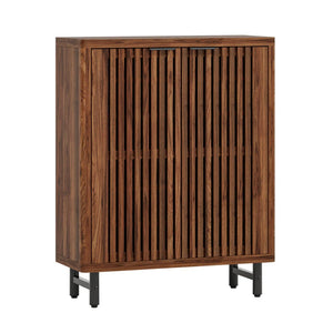 English Elm Wooden Louvered Shoe Cabinet Dark Walnut Finish Entryway Storage Six Shelf T3971P453463