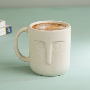 English Elm Beige Ceramic Moai Face Mug Set of 2 — Handcrafted Eggshell 350ml/11.8oz, Unique Cultural Artisanal Drinkware B346P369784