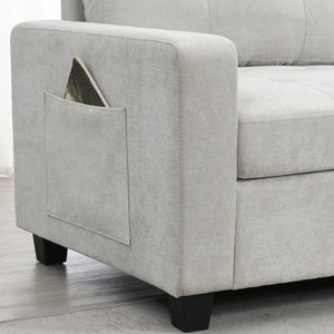 English Elm 104'' Sectional Sofa with Acrylic Table Top, Chenille Tufted U-Shaped Couch with Consoles, USB Charging, Storage Drawers and Ottoman for Living Room, Apartment Light Gray N723S0191K