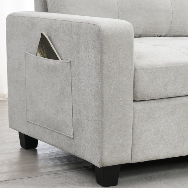 English Elm 104'' Sectional Sofa with Acrylic Table Top, Chenille Tufted U-Shaped Couch with Consoles, USB Charging, Storage Drawers and Ottoman for Living Room, Apartment Light Gray N723S0191K