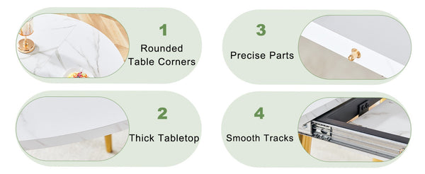 English Elm Table and Chair Set Extendable Round Mdf Top Gold Legs Four Pu Dining Seats Light Gray,White+Gold W1151S04831