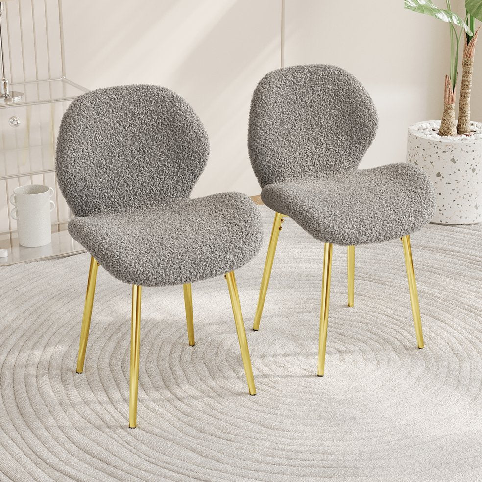 English Elm Modern Minimalist Grey Teddy Velvet Dining Chairs Set Of 2 With Gold Metal Legs For Stylish Comfort W1727P251125