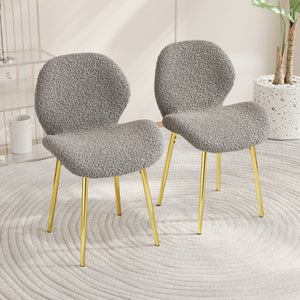 English Elm Modern Minimalist Grey Teddy Velvet Dining Chairs Set Of 2 With Gold Metal Legs For Stylish Comfort W1727P251125